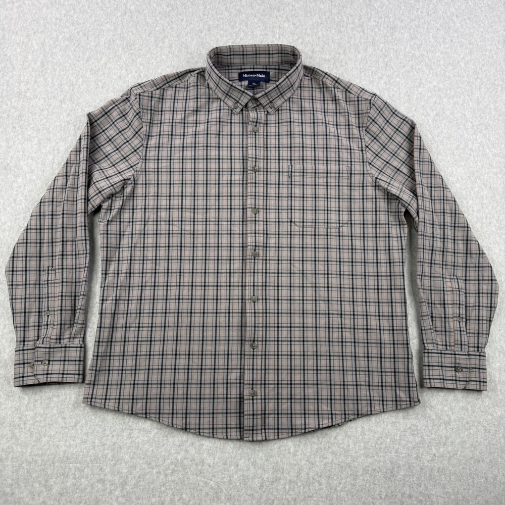 Mizzen Main Shirt Mens XXL Gray Plaid Trim Fit Performance Button Down Stretch